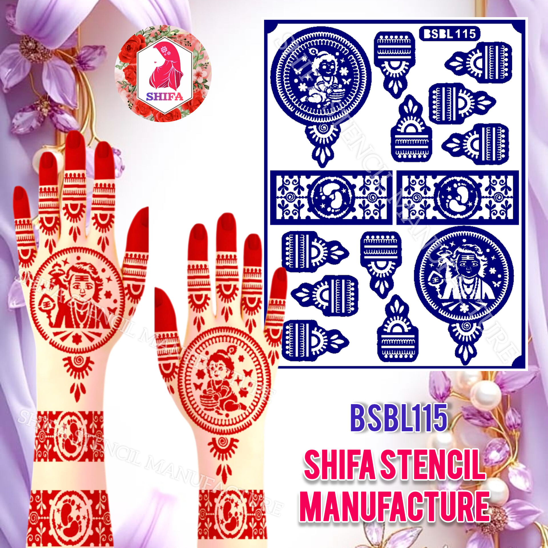 BSBL 115 Little Krishna & Little Murugar Themed Sticker Overview  Henna Stencil - Shifa Stencil